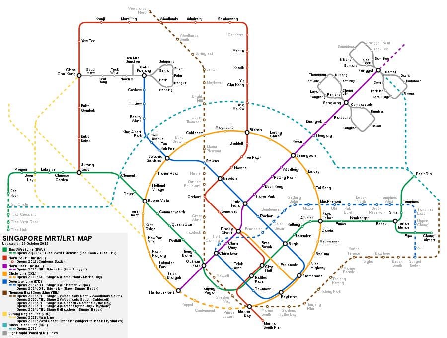 სინგაპურის mrt სისტემა რუკა